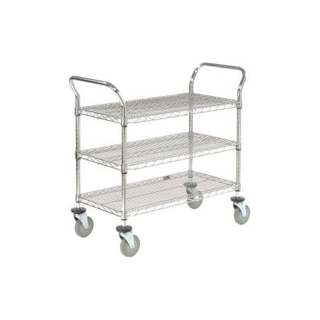 Global Equipment Nexel    Utility Cart, 3 Shelf, Chrome, 42"L, x 24"W, x 39"H, Polyurethane Casters 2442P3C
